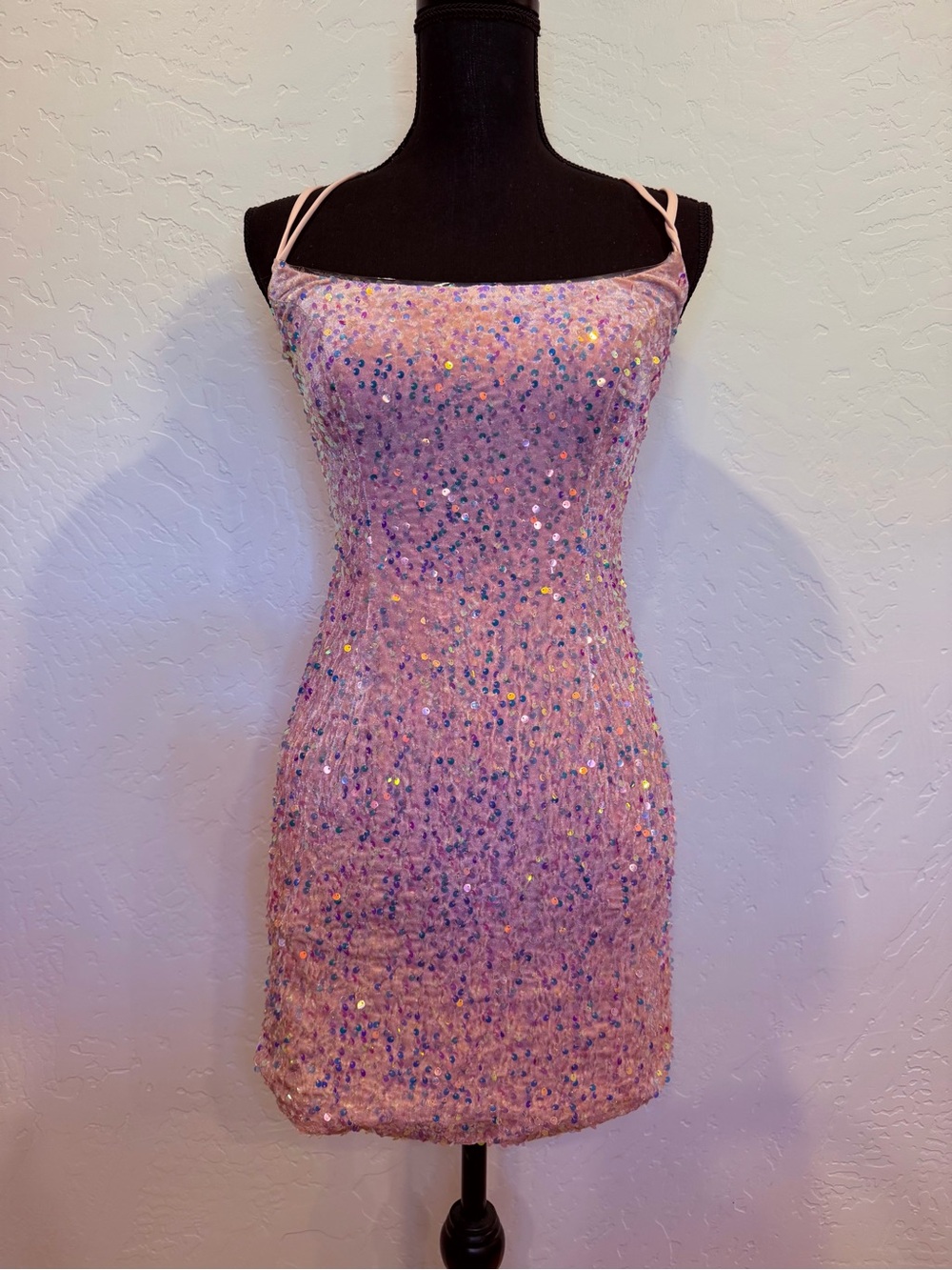 Lavetir Pink velvet Sequin mini dress
